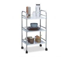 Relaxdays Servierwagen Metall mit 3 Ablagen, Etagen Küchenwagen mit Griff, Bremsen, Regalwagen HxBxT 75x40,5x31 cm, weiß