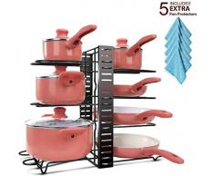 Masthome Pfannenhalter Verstellbar mit Reinigungstücher für Küche,Pfannen Regal Küche Rutchfest für Töpfe Pfannen Geschirrset geeignet