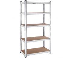 SONGMICS Lagerregal mit 5 Regalböden, 180 x 90 x 40 cm, bis 875 kg belastbar (175 kg pro Ablage), Regalsystem, verstellbare Ablagen, verstärktes Stahlgestell, Silber GLR040E01