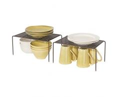 mDesign 2er-Set Geschirrablage für die Küche – freistehendes Tellerregal aus Metall – kleines Küchenregal für Tassen, Teller, Lebensmittel usw. – bronzefarben