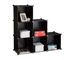 Relaxdays Stufenregal 6 Fächer, Steckregal als Kleiderschrank oder Raumteiler, offenes Regalsystem, schwarz