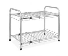 HOMFA Küchen Unterschrankregal Spülbecken aus Kohlenstahl flexibel Teleskopregal mit 2 Etagen in der Höhe verstellbar (46.5-76)×28.7×38.5 cm