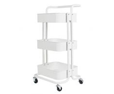 Display4top Metal Rollwagen, 3-Etagen Rollwagen Allzweckwagen Metall mit Körben Küchenwagen für Küche, für Bad (Weiß)