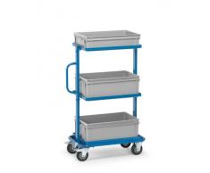 Fetra Beistellwagen 200 kg, Ladefläche 600x400mm, mit 3 Kunststoffkästen