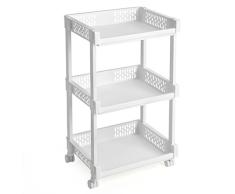 SONGMICS Rollwagen aus Kunststoff Allzweckwagen mit Rollen für Küche Büro Bad Weiß mit 3 Etagen 61 cm hoch KSC03WT