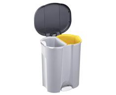 Rotho Abfalleimer Duo, Mülleimer mit zwei Abfallbehältern zum Mülltrennen, 2 x 10 l, Mülltrenner mit Trittfunktion, geruchsdichtes Verschließen, 39 x 32 x 40.5 cm (LxBxH), grau metallic / dunkelsilber