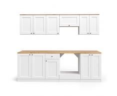 Vicco Küchenzeile INGA 240cm Landhaus Stil Einbauküche Komplettküche Küche Landhausküche inkl. Arbeitsplatte (Weiß, Mit Herdumbauschrank)