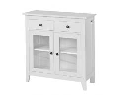 SoBuy FSB05-W Kommode Flurschrank Wohnzimmerschrank Sideboard Küchenschrank mit 2 Schubladen und 2 Glastüren B80XT32XH86cm weiß