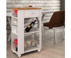 Style home Servierwagen Küchenwagen Rollwagen & Schublade Arbeitsplatte Ablage Haushaltswagen Getränkewagen Beistellwagen Bambusholz Weiß (50x36x86cm)
