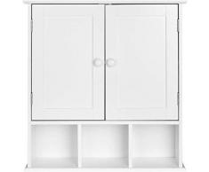 HOMFA Landhaus Hängeschrank Wandschrank Wandhängeschrank Badschrank Küchenschrank Medizinschrank Wandboard Regal Weiß 56x58x13cm