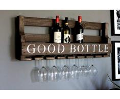 Holz Weinregal mit Gläserhalter fertig montiert braun antik