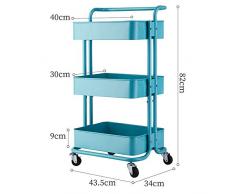 JFJL 3-Stufige Rollwagen-Lagerregale Multifunktions-Servicewagen Mit Griffen Und Rädern Aus Mesh-Korb Einfache Montage Für Bad, Küche, Büro,Blau