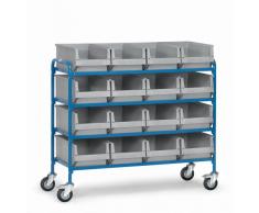 Fetra Beistellwagen 250 kg, Ladefläche 1250x470mm, mit 4x4 Sichtlagerkästen