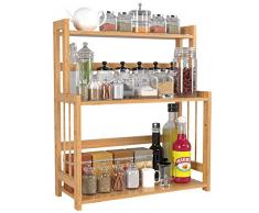 HOMECHO Gewürzregal für Küche Gewürz-Ständer aus Bambus Gewürzhalter mit 3 Etagen Kosmetik Schreibtisch Organizer für Badezimmer Wohnzimmer 42.7 * 18.2 * 50 cm