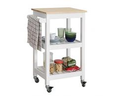 SoBuy FKW67-WN Servierwagen auf Rollen Küchenwagen mit 2 Ablagen Holz Rollwagen Küchenregal Weiß BHT ca.: 54x85x39cm