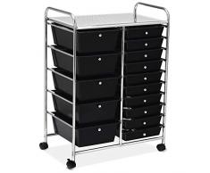 GOPLUS Rollwagen mit 15 Schubladen, Rollregal Farbewahl, Beistellwagen Haushaltswagen Rollcontainer Badrollwagen Badtrolley Badregal (Schwarz)