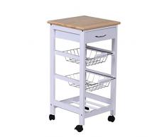 HOMCOM Servierwagen Küchenwagen Küchentrolley Beistellwagen mit Schublade Weiß