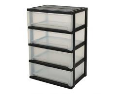 IRIS, Rollwagen / Rollcontainer / Schubladenbox Smart Wide Chest, SWC-504P, 4 Schubladen, für Werkzeuge, Plastik, schwarz, 54 x 39 x 79 cm