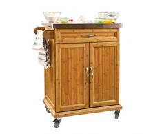 SoBuy FKW13-N Küchenwagen aus hochwertigem Bambus mit Edelstahltop Küchenschrank Kücheninsel BHT ca.: 66x90x46cm