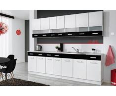 Komplette Küche MAMBE-WEISS 260 cm verschiedene Farbkombinationen Hochglanz NEU (weiss / schwarz)