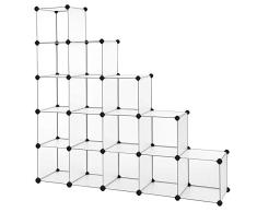 SONGMICS 16 Würfel Regalsystem, Schuhregal, DIY Würfelregal, stapelbar, Steckregal aus PP-Kunststoff, Garderobe, Raumteiler, für Schlafzimmer, Büro, weiß LPC44L
