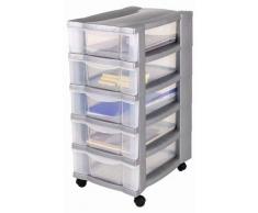 Rollcontainer, Schubladenschrank, Bürocontainer, Rollwagen, Werkzeugschrank, Schubladenwagen - mit 5 transparenten Schubladen und 4 Leichtlaufrollen zum einfachen Bewegen