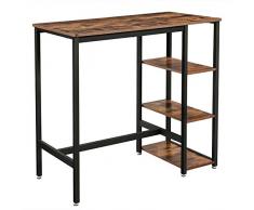 VASAGLE Bartisch rechteckig, Stehtisch mit 3 Regalablagen, Küchentisch, Küchentresen, stabiles Metallgestell, 109 x 60 x 100 cm, einfacher Aufbau, Industrie-Design, Vintage, dunkelbraun LBT11X