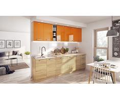 Komplett Küche LUNA260 Schränke mit Arbeitsplatte verschiedene Farben hochglanz/matt (Orange / Sonoma)