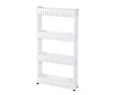 SONGMICS Nischenregal mit 4 Ablagen, Küchenregal, Badregal, Standregal, Allzweckwagen mit Rollen, 102,5 cm hoch, weiß KFR04W
