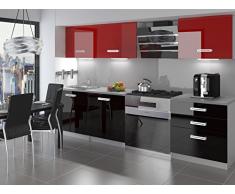 naka24 NEU Komplette Küche Infiniti II 180 cm Hochglanz Verschiedene Farbkombinationen (Schwarz-Rot)