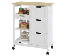 SoBuy FKW79-W Küchenwagen Servierwagen Beistellwagen Rollwagen mit 3 Schubladen und 3 Ablagen Weiß BHT ca.: 68x85x38cm