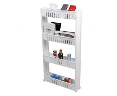 EBTOOLS Nischenregal mit Rollen, 4 Ebenen Küchenregal Nischenwagen Aufbewahrungsregal Kunststoffregal Schieberegal Ordnungswagen für Küche und Badezimmer, weiß