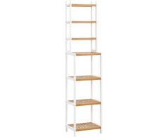 Homfa Badregal Bambus mit 7 Ablagen Bambusregal Küchenregal Standregal Bücherregal Aufbewahrungsregal Badezimmerregal Regale hoch schmal 160x36x28cm (Bambus+Weiß)
