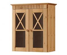 Loft24 Hängeschrank Küche Badezimmer Wandschrank Oberschrank Kiefer Massivholz Badschrank 2 Glastüren Landhaus gebeizt geölt 60 x 30 x 66 cm