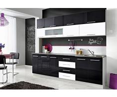CON Komplette Küche Moni N 260 cm Verschiedene Farbkombinationen Hochglanz (Schwarz/Weiss)