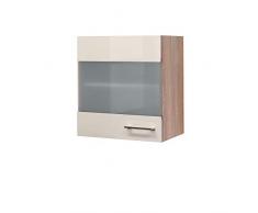 Flex-Well Glas-Hängeschrank NEPAL - Küchenschrank - 1-türig - Breite 50 cm - Creme glänzend/Eiche Sonoma