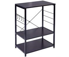 WOLTU RGB9309sz Küchenregal Standregal Mikrowellenhalter Bäcker Regal Metallregal aus Holz und Stahl, mit 3 Ablagen, ca. 60 x 40 x 82 cm, Schwarz