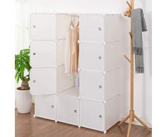 Deuline 45cm Tiefe Kleideraufbewahrung DIY Kleiderschrank Regalsystem Steckregal Garderobenschrank Aufbewahrung Lagerregal Bücherregal mit Tür, 12 Würfel, Kunststoff, Weiss 521007