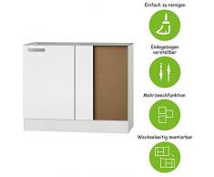 MMR Eck-Unterschrank Küche DALLAS, ohne Arbeitsplatte, 1-türig, 100 cm breit, wechselseitig montierbare Tür, Weiß