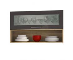 LIVATHA Küchen-Klapphängeschrank MÜNCHEN - Mit Glasklappe und Regal - 1-türig - Breite 100 cm - Hochglanz Grau