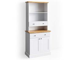 Vicco Küchenregal Cambridge 80 cm Vitrine Buffet Küchenregal Landhaus Eiche (Weiß/Eiche)