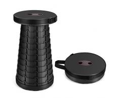 Yuke Campinghocker, zusammenklappbar, tragbar, klein, Teleskop, Hocker mit verstellbarer Höhe und Griff, kompakt, für Küche, Wandern, Outdoor, Angeln, Garten, Reisen (schwarz)