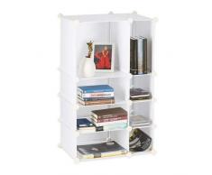 Relaxdays Regalsystem Steckregal mit 8 Fächern, flaches Standregal für das Büro, Kunststoff Allzweckregal, weiß