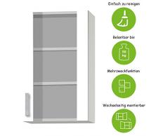 MMR Glas-Hängeschrank Küche DALLAS, 1-türig, 50 cm breit, 90 cm hoch, wechselseitig montierbare Tür, Weiß