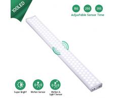 100 LED Schranklicht mit Bewegungsmelder, Wiederaufladbar LED Sensor Timer für Kleiderschrank, Küche, Theke, Schublade, Flur, Treppe, Wohnmobil