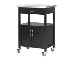 SoBuy FKW22-SCH Servierwagen Küchenwagen Rollwagen mit Edelstahlarbeitsplatte Getränkewagen fürs Büro BHT ca.: 60x91x44,5cm