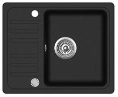 Granitspüle Küchenspüle in versch. Farben Einbauspüle Granit inkl. Drehexcenter, Ab- und Überlaufgarnitur reversibel ab 45/50er Spülenunterschrank (schwarz)