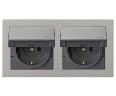 Gira Edelstahl Komplett-Set Klappdose – 2 x KlappSteckdose 0454600 inkl. 2fach Rahmen und Dichtungsset IP44, wassergeschützt -edelstahl- Klappsteckdose – Kinderschutz – Küche – Terrasse - Badezimmer