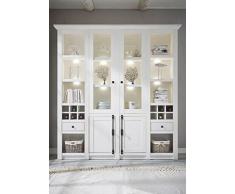 Buffet Schrank Glastüren Feres - in Pinie Weiss Nachbildung 194x207x45 cm, Vitrine, Kommode, Schrank, Wohnzimmerschrank, Wohnzimmer, Flur, Diele, Küche, Schlafzimmer Size ohne Beleuchtung