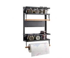 VIAV Design Mehrschichtig Hängeregal für Kühlschrank Wand Lagerregal Magnetischer Speicher Organisator Regal mit Rollenhalter für Küchenregal Küchen Metalloberflächen